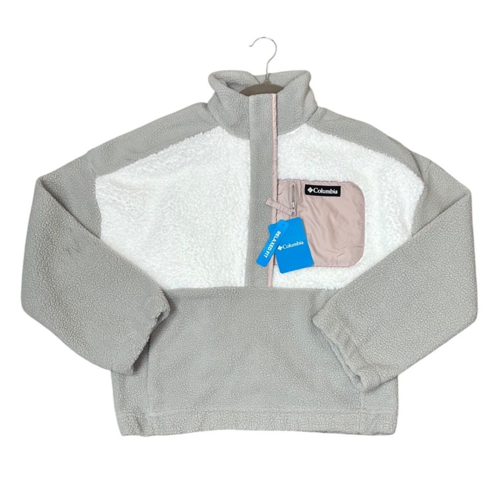 Columbia Relaxed Fit Sherpa Fleece Half Zip Pullover Dove Sea Salt XP3671 NEW